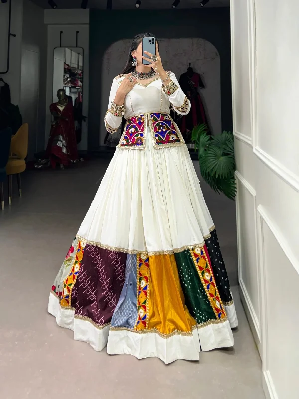 Heartwarming Gamthi White Navratri Rayon Lehenga Choli