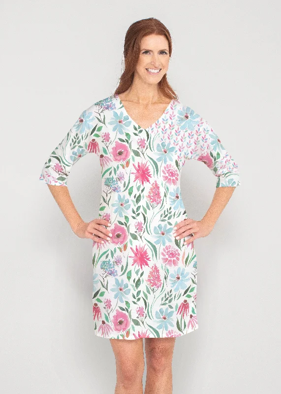 Hello Dolly (8038) ~ Drop Shoulder 3/4 Sleeve V-Neck Dress