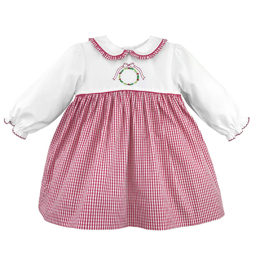 Holly Wreath Dress- Red Gingham