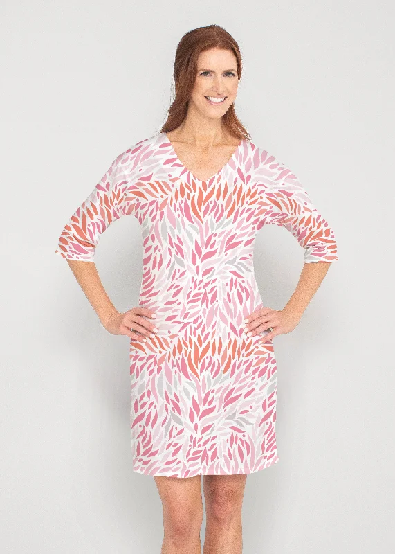 Hotsy Totsy Pink (8145) ~ Drop Shoulder 3/4 Sleeve V-Neck Dress