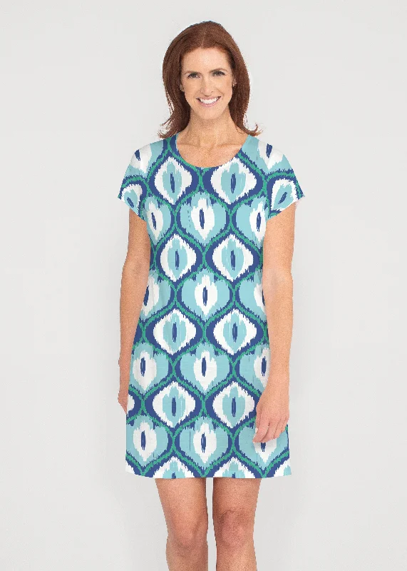 Ikat Buds Blue (8075) ~ Lucy Tee Dress