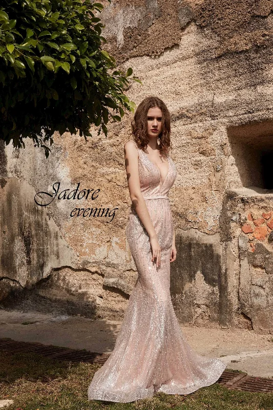 Jadore J15018 - Plunging V-Neck Mermaid Evening Gown