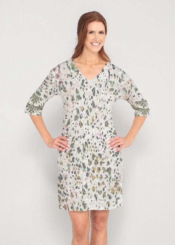 Jazzy Spots (8055) ~ Drop Shoulder 3/4 Sleeve V-Neck Dress