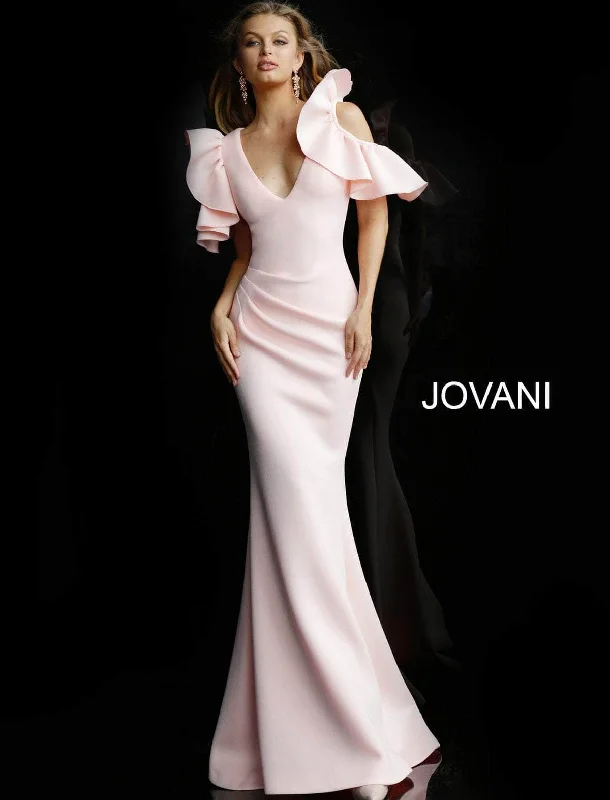 Jovani 62246ASC - Ruffled Cold Shoulder Sleeve Prom Dress