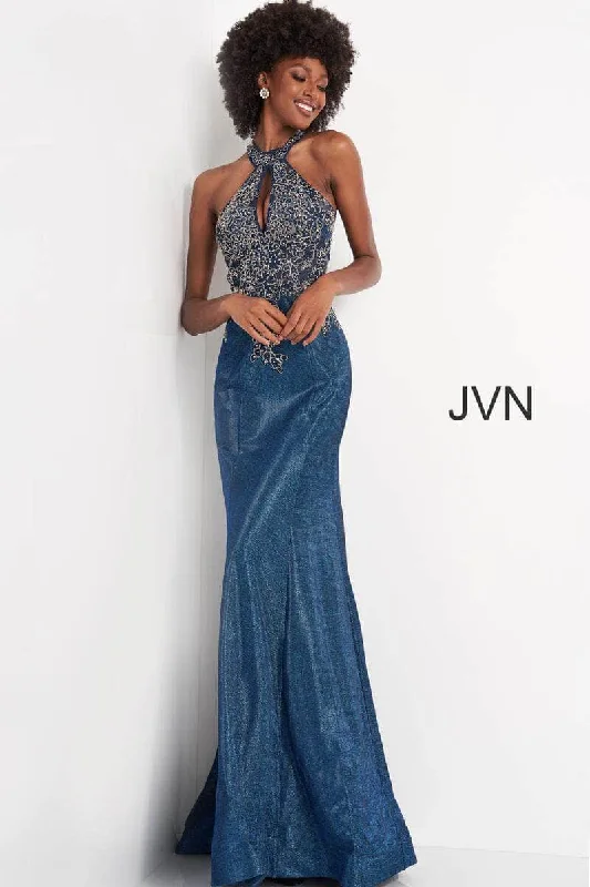 Jovani JVN02746ASC - Halter Embroidered Top Prom Dress