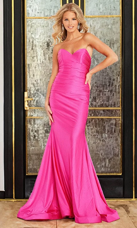 JVN by Jovani JVN37006 - Ruched Off-Shoulder Sheath Gown