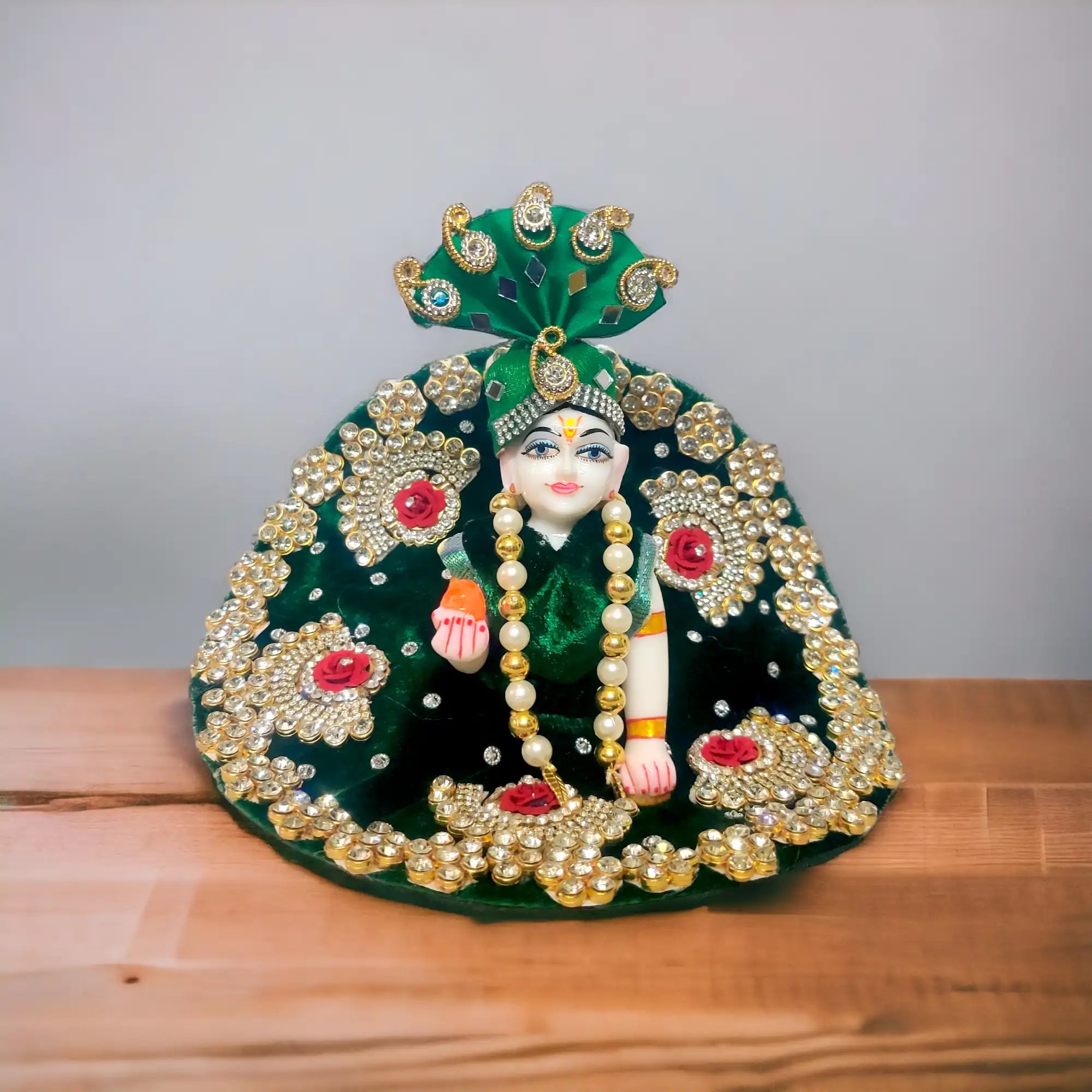 Laddu Gopal Ji Heavy Velvet Poshak with Turban (Green)