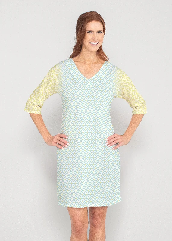 Lemon Drop (13575) ~ Drop Shoulder 3/4 Sleeve V-Neck Dress