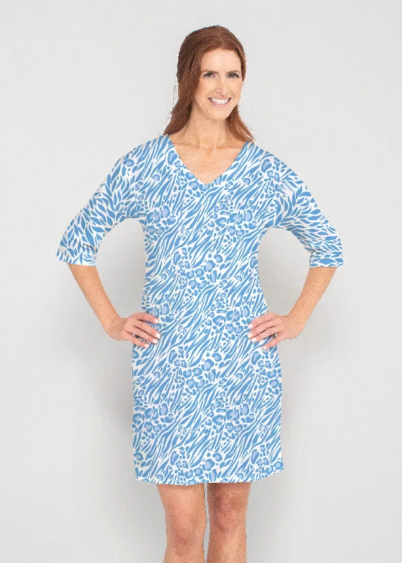 Leo Hotsy Totsy Blue (8166) ~ Drop Shoulder 3/4 Sleeve V-Neck Dress