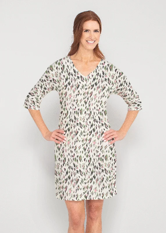 Leopard Bouquet (8019) ~ Drop Shoulder 3/4 Sleeve V-Neck Dress