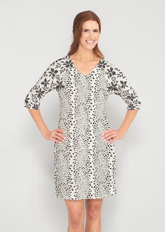 Leopard Rose (8018) ~ Drop Shoulder 3/4 Sleeve V-Neck Dress