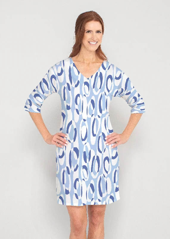 Loop ta Loop Blue (8086) ~ Drop Shoulder 3/4 Sleeve V-Neck Dress