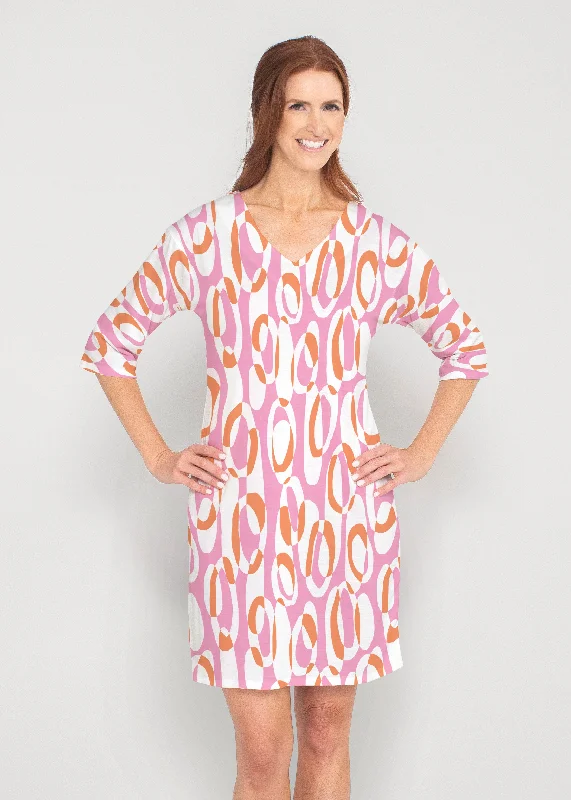 Loop ta Loop Pink (8085) ~ Drop Shoulder 3/4 Sleeve V-Neck Dress