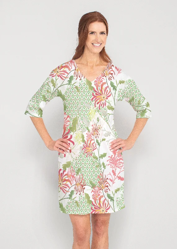 Lucia Green (8089) ~ Drop Shoulder 3/4 Sleeve V-Neck Dress