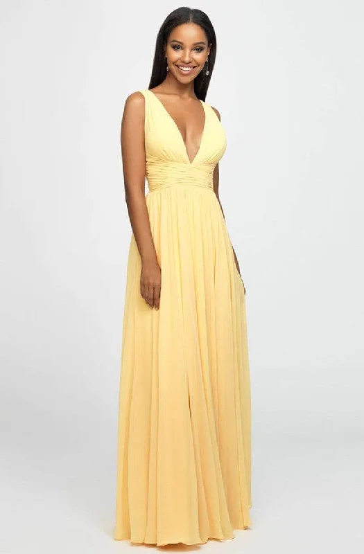 Madison James - Plunging Neck Empire Waist Chiffon A-Line Gown 19-193  - 1 pc Yellow In Size 12 Available