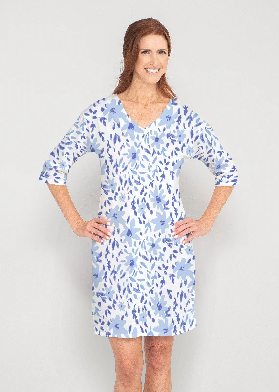 May Flowers (8027) ~ Drop Shoulder 3/4 Sleeve V-Neck Dress