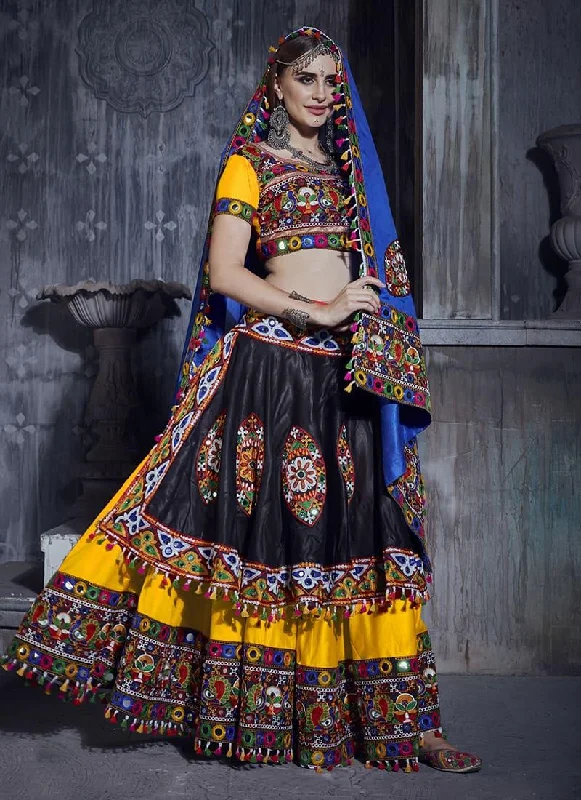 Mirror Work Yellow Color Navratri Ghagra Choli