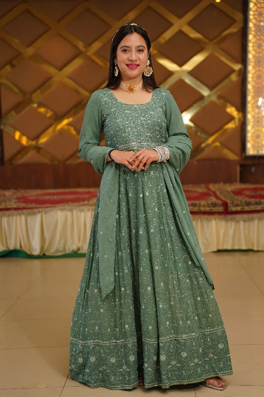 Misty Pistachio Georgette Dress with Dupatta