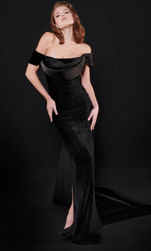 MNM COUTURE N0519 - Cowl Neck Evening Gown With Cape