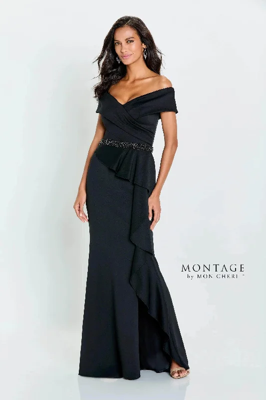 Montage by Mon Cheri 221976W - Off-Shoulder Ruffle Draped Evening Gown