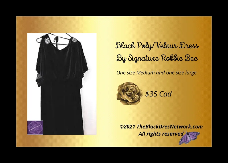 New Signature Robbie Bee Black Poly/Velour Light Dress Batwing Open Sleeves 1Medium 1 Large Glamour!