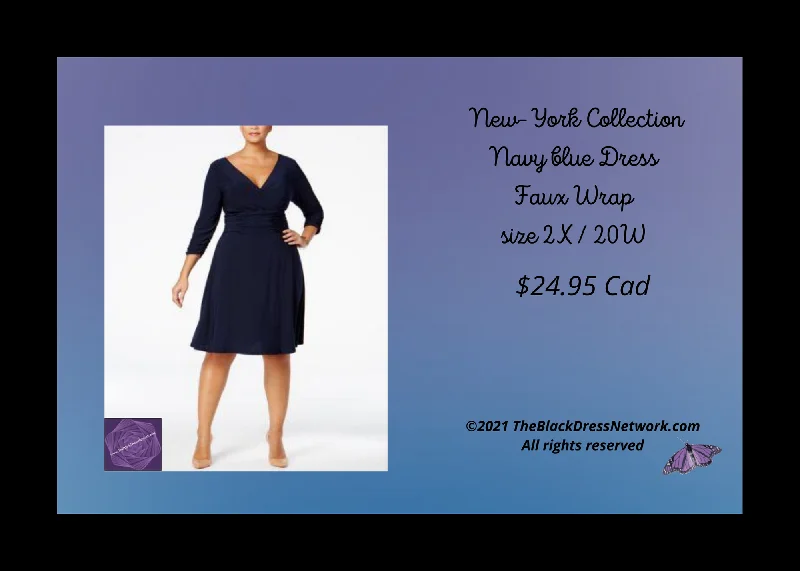 New-York Collection Navy blue Dress Faux Wrap 2X  20W