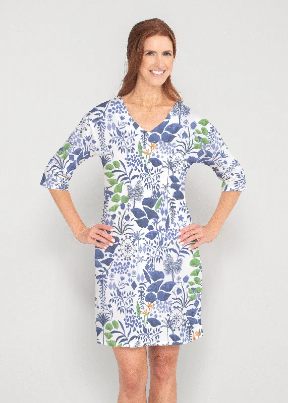 Petals (8141) ~ Drop Shoulder 3/4 Sleeve V-Neck Dress