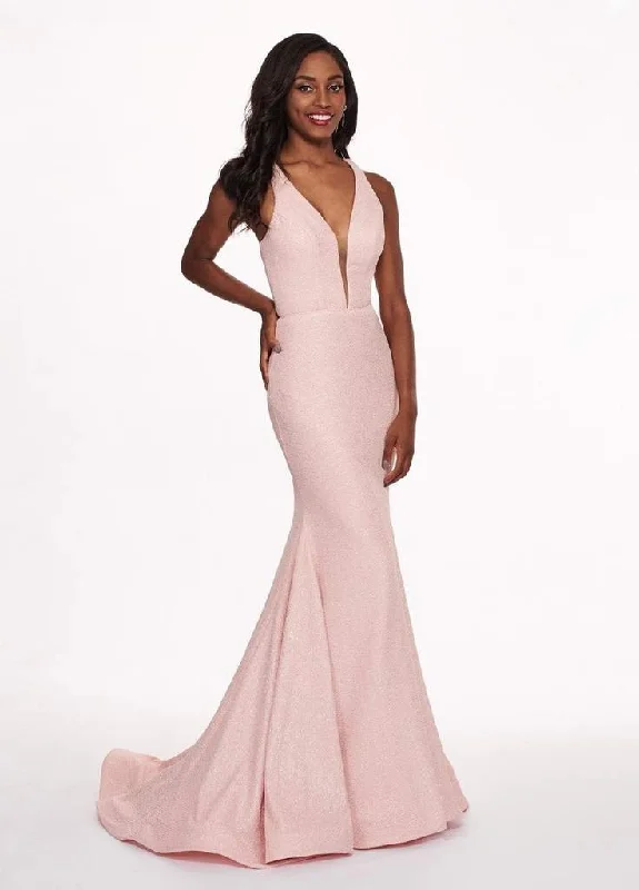 Rachel Allan - 6472 V-Neck Fitted Crinckled Foil Jersey Evening Gown