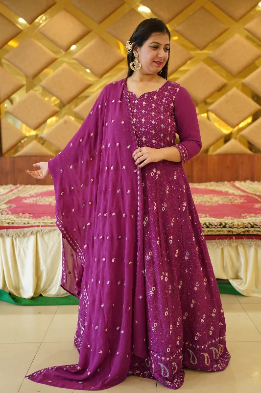 Radiant Purple Georgette Dress with Dupatta