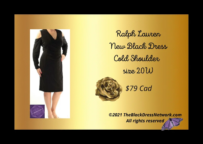 Ralph Lauren New Black Dress Cold Shoulder Plus 20W Premium Quality Polyester Fashion