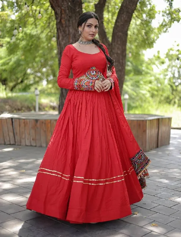 Red Rayon Gota Patti Worked Navratri Wear Lehenga Choli Set