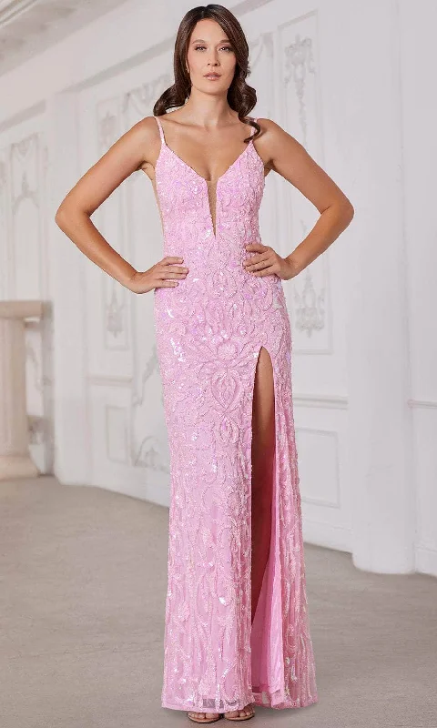 SCALA 80106 - Plunging Neckline Beaded Evening Dress