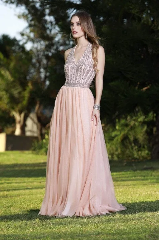 Shail K - Sleeveless Embellished Halter A-line Dress 12113 - 1 Pc. Rose in size 8 Available