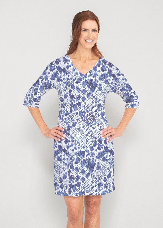 Sophia (8056) ~ Drop Shoulder 3/4 Sleeve V-Neck Dress