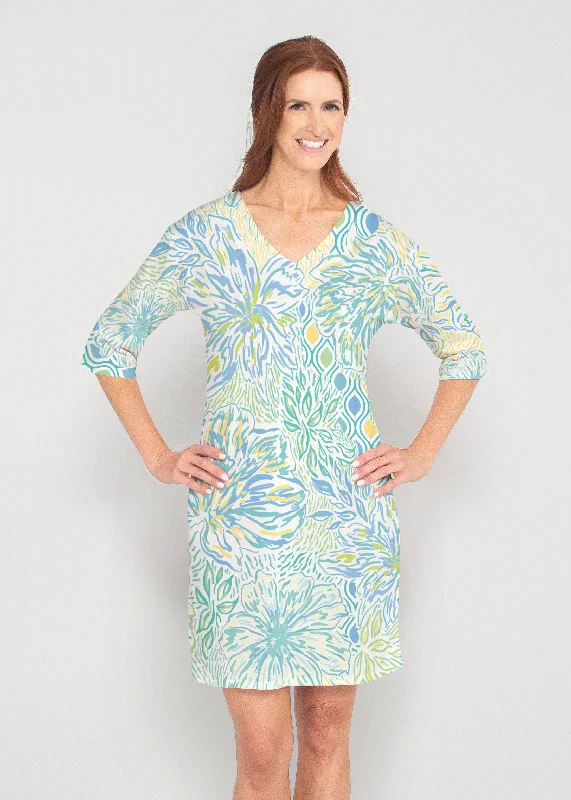 Summer Vibes (8069) ~ Drop Shoulder 3/4 Sleeve V-Neck Dress