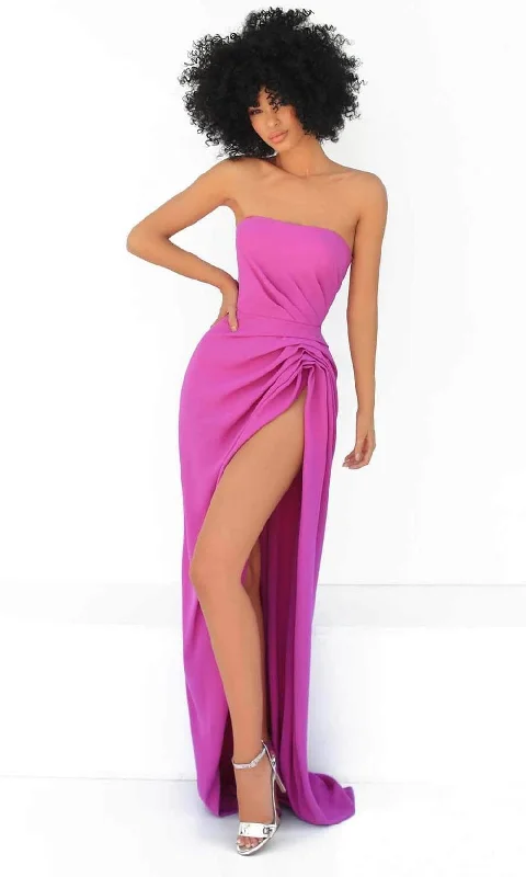 Tarik Ediz 51052 - Straight-Across High Slit Prom Gown