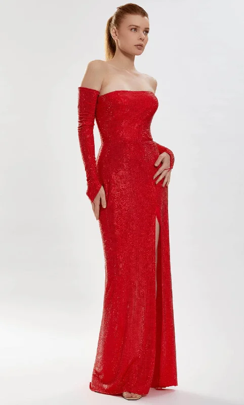 Tarik Ediz 52161 - Straight Neck Embellished Sheath Dress