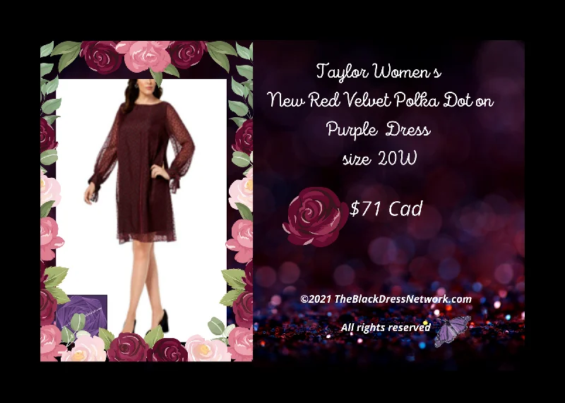 Taylor Women New Red Velvet Polka Dot on Purple Red Shift Dress Plus 20W Unique