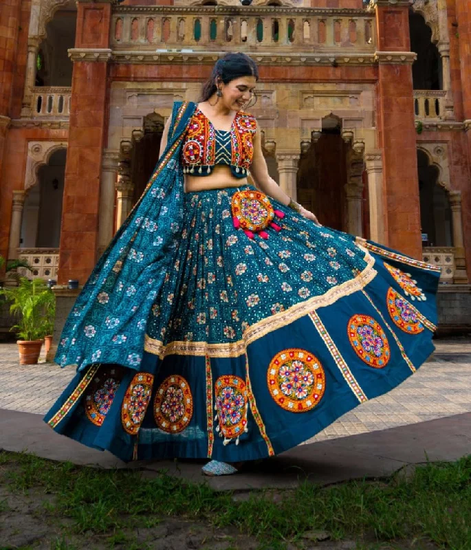 Teal Blue Colored Navratri Festival Wear Lehenga Choli Set