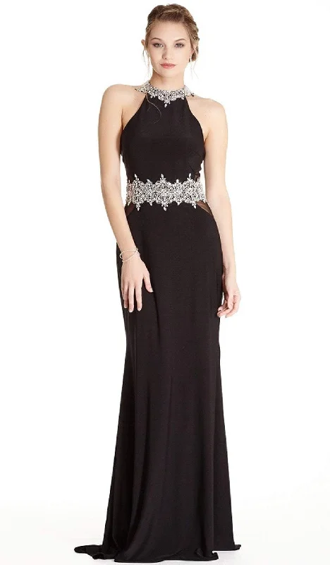 Trevi Collection - Bedazzled Halter Neck Sheath Prom Dress