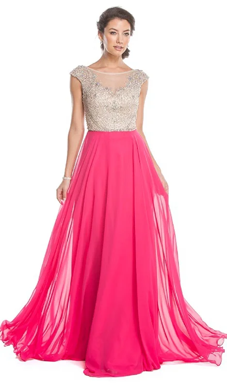 Trevi Collection - Bedazzled Illusion Bateau A-line Prom Dress