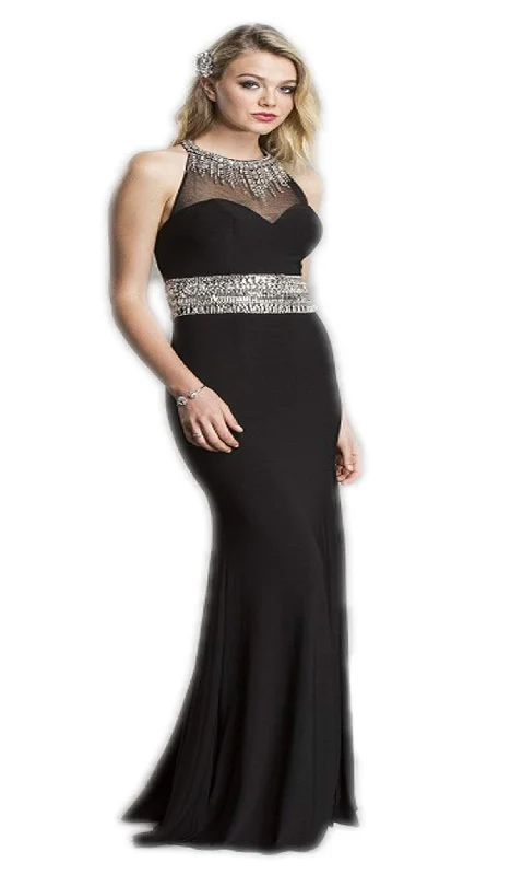 Trevi Collection - Embellished Back Cutout Evening Dress