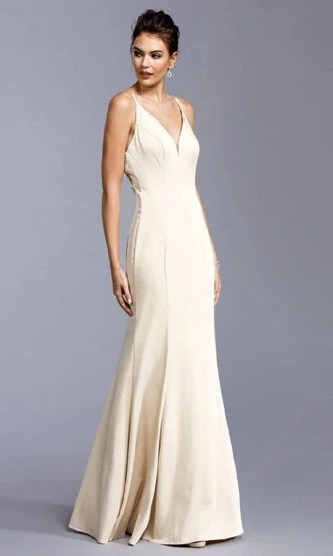 Trevi Collection - L1938 Appliqued V-Neck Evening Dress