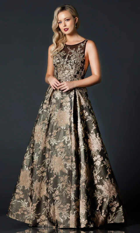 Trevi Collection - L2208 Appliqued Jacquard A-Line Dress