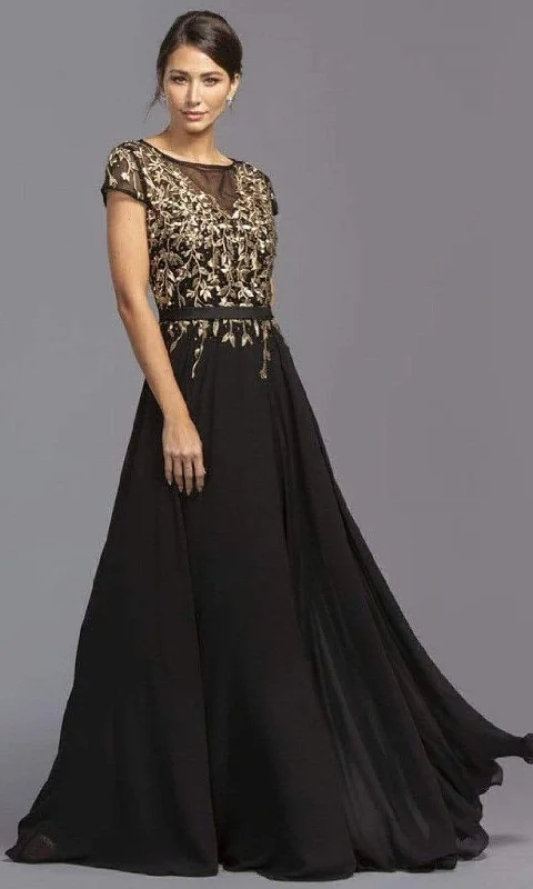 Trevi Collection - M2071 Modest Embroidered Chiffon Dress