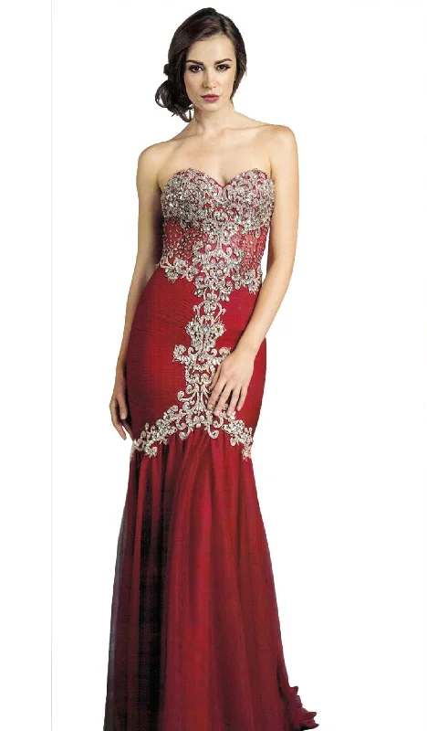 Trevi Collection - Sheer Beaded Bodice Mermaid Evening Gown