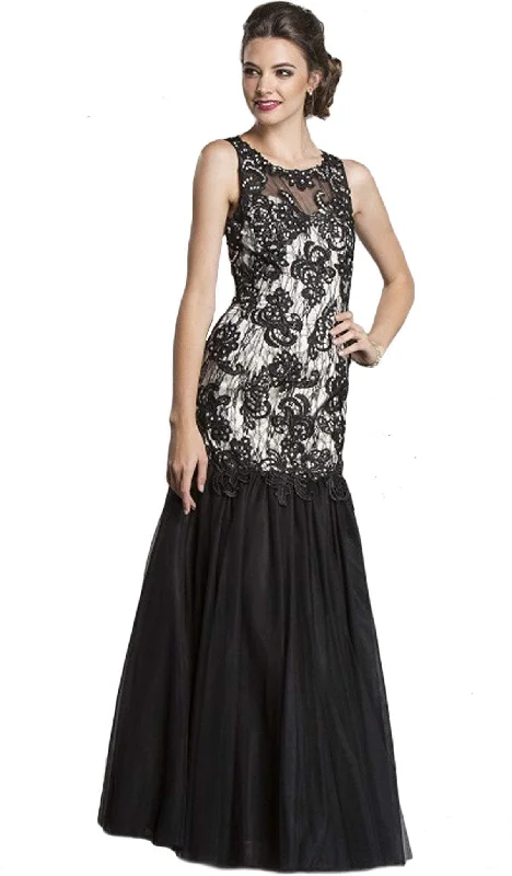 Trevi Collection - Sleeveless Sheer Trumpet Evening Gown