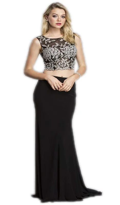 Trevi Collection - Vine Appliqued Two Piece Evening Dress