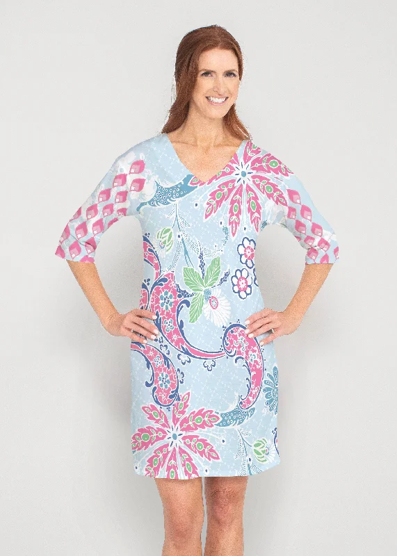 Tropical Island (2029) ~ Drop Shoulder 3/4 Sleeve V-Neck Dress