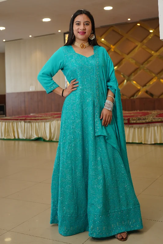 Turquoise Blue Georgette Dress with Dupatta